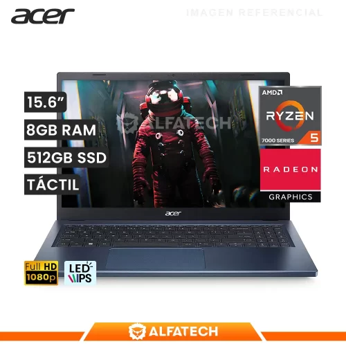 LAPTOP ACER ASPIRE 3 15 A315-24PT-R85K AMD RYZEN 5 7520U 8GB RAM 512GB SSD 15.6 FHD IPS TOUCH (NX.KJZAL.003)