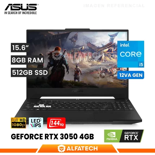 LAPTOP ASUS TUF DASH F15 FX517ZC-HN005W INTEL CORE I5 12450H 8GB RAM 512GB SSD RTX 3050 4GB 15.6 FHD IPS 144HZ (90NR09L3-M001K0)