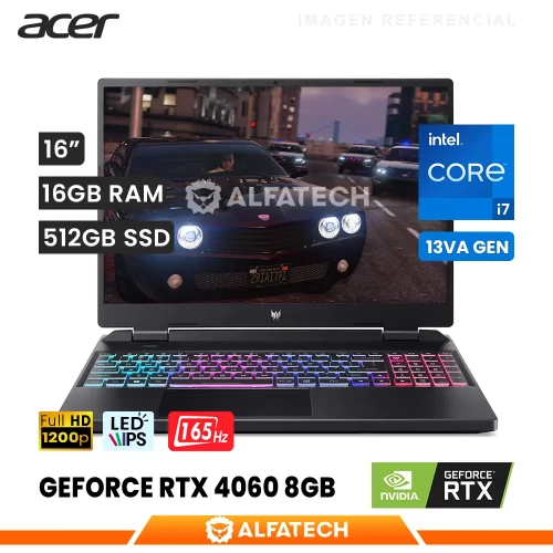 LAPTOP ACER PREDATOR HELIOS NEO 16 PHN16-71-76H5 INTEL CORE I7 13650HX 16GB RAM 512GB SSD RTX 4060 8GB 16 WUXGA IPS 165HZ (PHN16-71-76H5)