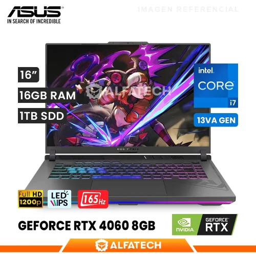 LAPTOP ASUS ROG STRIX G16 G614JV-AS74 INTEL CORE I7 13650HX 16GB RAM 1TB SSD RTX 4060 8GB 16 WUXGA IPS 165HZ (G614JV-AS74)