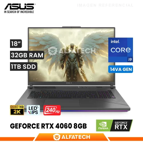 LAPTOP ASUS ROG STRIX G18 G814JVR-IS96 INTEL CORE I9 14900HX 32GB RAM 1TB SSD RTX 4060 8GB 18 WQXGA IPS 240HZ (90NR0IF6-M000F0)