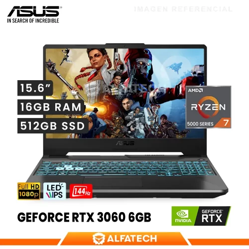 LAPTOP ASUS TUF A15 FA506QM-HN008W AMD RYZEN 7 5800H 16GB RAM 512GB SSD RTX 3060 6GB 15.6 FHD IPS 144HZ(90NR067-M001L0)