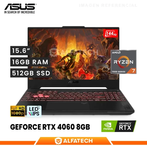 LAPTOP ASUS TUF A15 FA507NV-LP053W R7-7735H 16GB RAM 512GB SSD RTX 4060 8GB 15.6 FHD IPS 144HZ | 90NR0E85-M00480