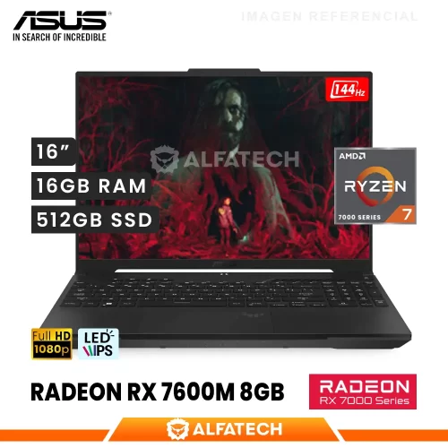 LAPTOP ASUS TUF A16 FA617NS AMD RYZEN 7 7735HS 16GB RAM 512GB SSD RX 7600 8GB 16 FHD IPS 144HZ