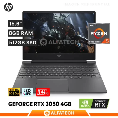 LAPTOP HP VICTUS 15-FB0128LA AMD RYZEN 5 5600H 8GB RAM 512GB SSD RTX 3050 4GB 15.6 FHD IPS 144HZ (827A9LA#ABM)