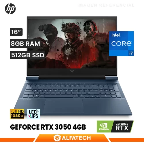 LAPTOP HP VICTUS 16-D0523LA INTEL CORE I7 11800H 8GB RAM 512GB SSD RTX 3050 4GB 16.1 FHD IPS