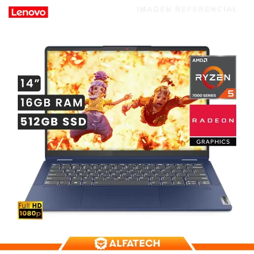 LAPTOP LENOVO IDEAPAD FLEX 5 14ABR8 AMD RYZEN 5 7530U 16GB RAM 512GB SSD 14 WUXGA TS (82XX0075LM)