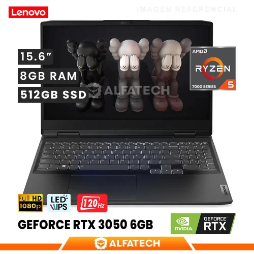 LAPTOP LENOVO IDEAPAD 3 GAMING 3 15ARH7 AMD RYZEN 5 7535HS 8GB RAM 512GB SSD RTX 3050 6GB 15.6 FHD IPS 120HZ (82SB010PLM)