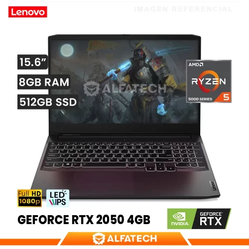 LAPTOP LENOVO IDEAPAD GAMING 3 15ACH6 AMD RYZEN 5 5500H 8GB RAM 512GB SSD RTX 2050 4GB 15.6 FHD IPS (82K20274LM)