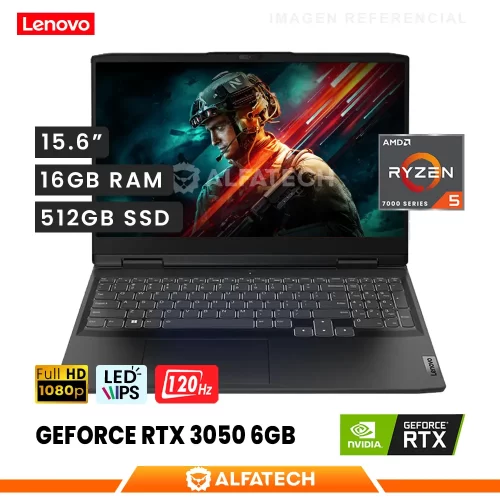 LAPTOP LENOVO IDEAPAD GAMING 3 15ARH7 AMD RYZEN 5 7535H 16GB RAM 512GB SSD RTX 3050 6GB 15.6 FHD IPS 120HZ