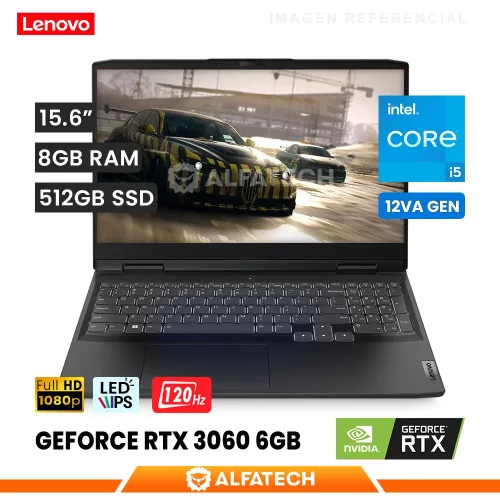 LAPTOP LENOVO IDEAPAD GAMING 3 15IAH7 INTEL CORE I5 12450H 8GB RAM 512GB SSD RTX 3060 6GB 15.6 FHD IPS 120HZ (82S900V6LM)