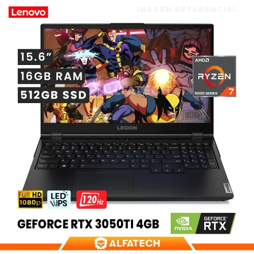 LAPTOP LENOVO LEGION 5 15ACH6 AMD RYZEN 7 5800H 16GB RAM 512GB SSD RTX 3050TI 4GB 15.6 FHD IPS 120HZ (82JM00Q5LM)