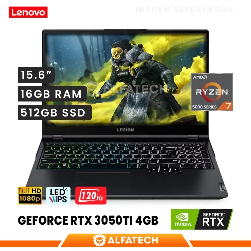 LAPTOP LENOVO LEGION 5 15ACH6 AMD RYZEN 7 5800H 16GB RAM 512GB SSD RTX 3050TI 4GB 15.6 FHD IPS 120HZ