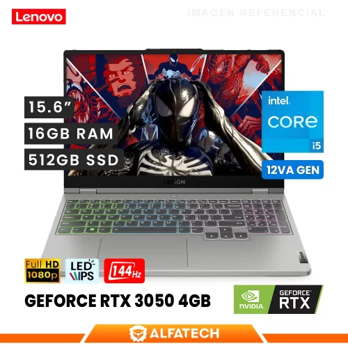 LAPTOP LENOVO LEGION 5 15IAH7 INTEL CORE I5 12450H 16GB RAM 512GB SSD RTX 3050 4GB 15.6 FHD 144HZ