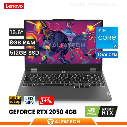 LAPTOP LENOVO LOQ 15IAX9 INTEL CORE I5 12450HX 8GB RAM 512GB SSD RTX 2050 4GB 15.6 FHD IPS 144HZ (83GS004LLM)