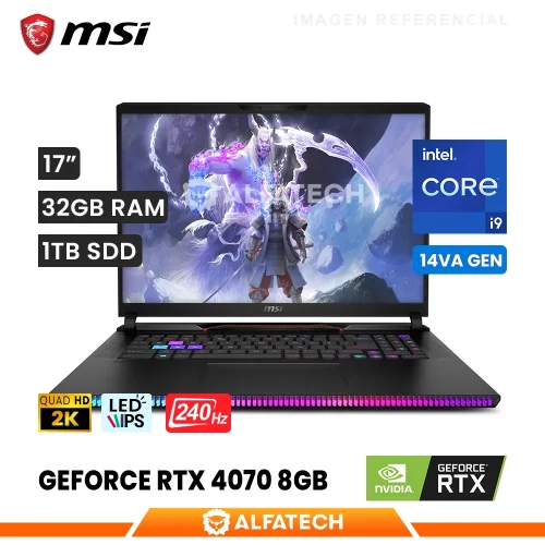 LAPTOP MSI RAIDER GE78HX 14VGG-252US INTEL CORE I9 14900HX 32GB RAM 1TB SSD RTX 4070 8GB 17 QHD+ IPS 240HZ (14VGG-252US)