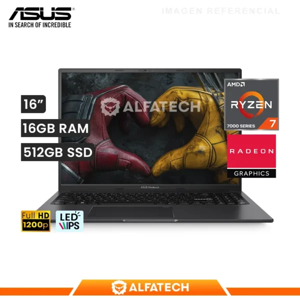 LAPTOP ASUS VIVOBOOK 16X M3604YA-MB067W AMD RYZEN 7 7730U 16GB RAM 512GB SSD 16 WUXGA IPS (90NB11A1-M00330)