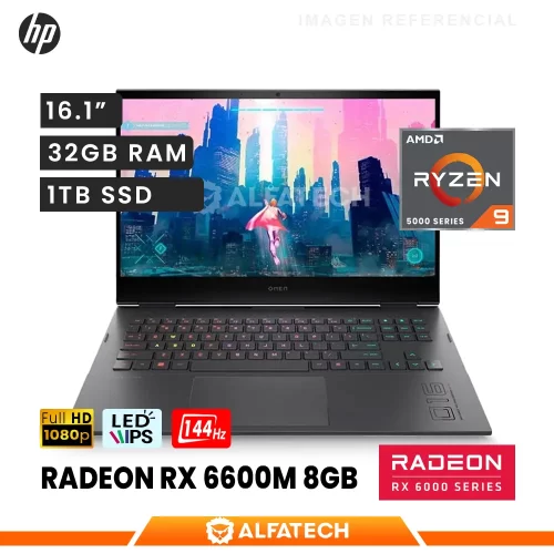 LAPTOP HP OMEN 16-C0500LA RYZEN 9 5900HX 32GB RAM 1TB SSD RADEON RX6600 16.1 FHD 144HZ