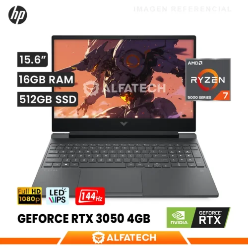 LAPTOP HP VICTUS 15-FB0125LA AMD RYZEN 7 5800H 16GB RAM 512GB SSD RTX 3050 4GB 15.6 FHD IPS 144HZ (827G6LA#ABM)