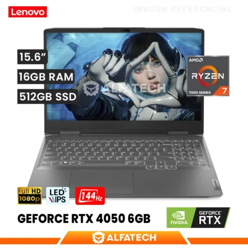 LAPTOP LENOVO LOQ 15APH8 AMD RYZEN 7 7840HS 16GB RAM 512GB SSD RTX 4050 6GB 15.6 FHD IPS 144HZ (82XT002PLM)