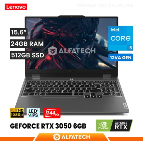 LAPTOP LENOVO LOQ 15IAX9 INTEL CORE I5 12450HX 24GB RAM 512GB SSD RTX 3050 6GB 15.6 FHD IPS 144HZ (83GS00EQLM)