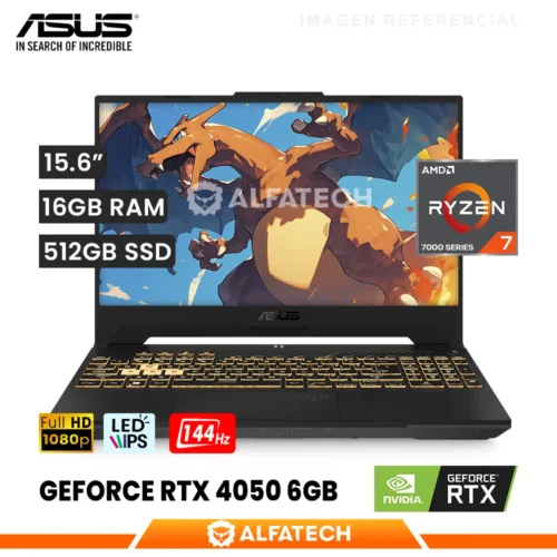 LAPTOP ASUS TUF GAMING A15 FA507NU-LP031 AMD RYZEN 7 7735HS 16GB RAM 512GB SSD RTX 4050 6GB 15.6 FHD IPS 144HZ (90NR0EB5-M00B90)