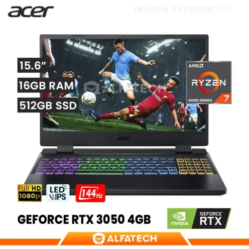 LAPTOP ACER NITRO 5 AN515-46-R26Q AMD RYZEN 7 6800H 16GB RAM 512GB SSD RTX 3050 4GB 15.6 FHD IPS 144HZ (NH.QHRAL.008)