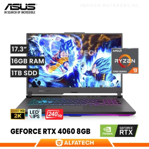 LAPTOP ASUS ROG STRIX G713PV-WS94 AMD RYZEN 9 7845HX 16GB RAM 1TB SSD RTX 4060 8GB 17.3 WQHD IPS 240HZ (G713PV-WS94)