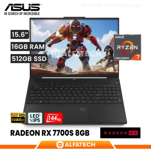 LAPTOP ASUS TUF GAMING A16 FA617NT-A16.R77700 AMD RYZEN 7 7735HS 16GB RAM 512GB SSD RX 7700S 8GB 15.6 FHD IPS 144HZ (FA617NT-A16.R77700)