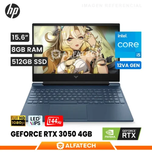 LAPTOP HP VICTUS 15-FA0033 GAMING INTEL CORE I5 12450H 8GB RAM 512GB SSD RTX 3050 4GB 15.6 FHD IPS 144HZ (9T9R8UA#ABA)