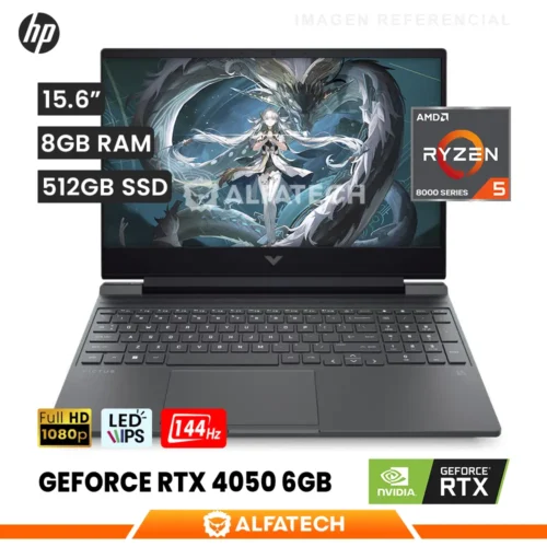 LAPTOP HP VICTUS 15-FB2082 AMD RYZEN 5 8645HS 8GB RAM 512GB SSD RTX 4050 6GB 15.6 FHD IPS 144HZ (A14MNUA#ABA)