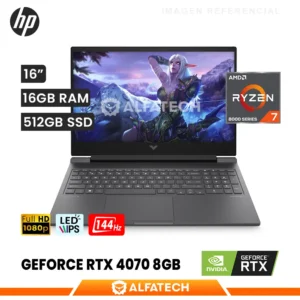 LAPTOP HP VICTUS 16-S1023 AMD RYZEN 7 8845HS 16GB RAM 512GB SSD RTX 4070 8GB 16.1 FHD IPS 144HZ (A1SV3UA#ABA)