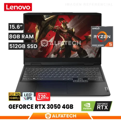 LAPTOP LENOVO IDEAPAD GAMING 3 15ARH7 AMD RYZEN 5 6600H 8GB RAM 512GB SSD RTX 3050 4GB 15.6 FHD IPS 120HZ