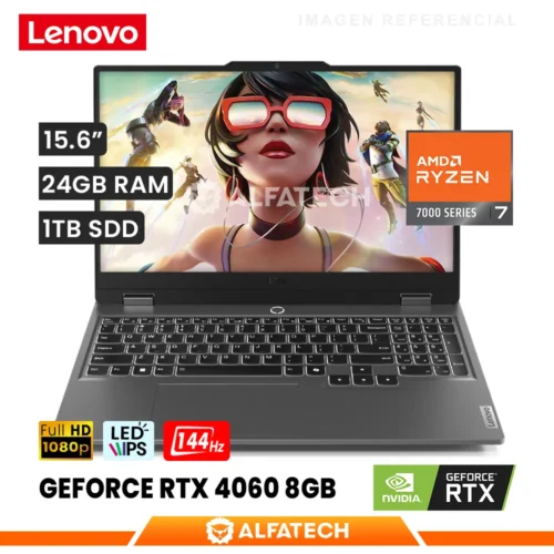 LAPTOP LENOVO LOQ 15ARP9 AMD RYZEN 7 7435HS 24GB RAM 1TB SSD RTX 4060 8GB 15.6 FHD IPS 144HZ (83JC008FLM)