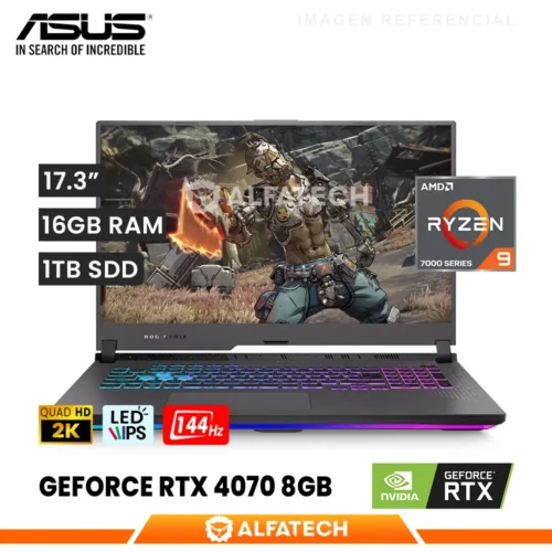 LAPTOP ASUS ROG STRIX G713PI-WB94 AMD RYZEN 9 7845HX 16GB RAM 1TB SSD RTX 4070 8GB 17.3 WQHD IPS 144HZ (90NR0GG4-M00AW0)