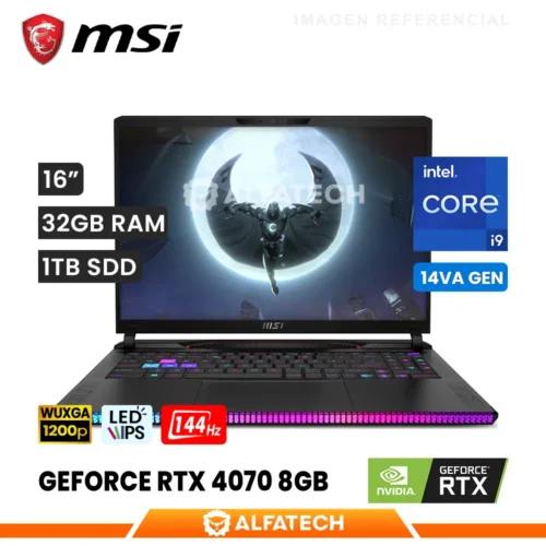 LAPTOP MSI RAIDER GE68HX 14VGG-287US INTEL CORE I9 14900HX 32GB RAM 1TB SSD RTX 4070 8GB 16 WUXGA IPS 144Hz (GE68HX 14VGG-287US)