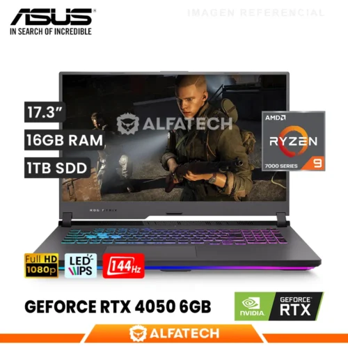 LAPTOP ASUS ROG STRIX G17 G713PU-RS94 AMD RYZEN 9 7940HX 16GB RAM 1TB SSD RTX 4050 6GB 17.3 FHD IPS 144HZ (G713PU-RS94)