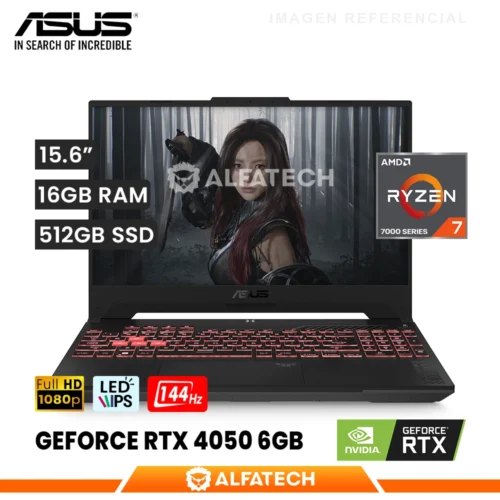 LAPTOP ASUS TUF GAMING A15 FA507NUR-LP037W AMD RYZEN 7 7735HS 16GB RAM 512GB SSD RTX 4050 6GB 15.6 FHD IPS 144HZ (90NR0JP5-M00240)