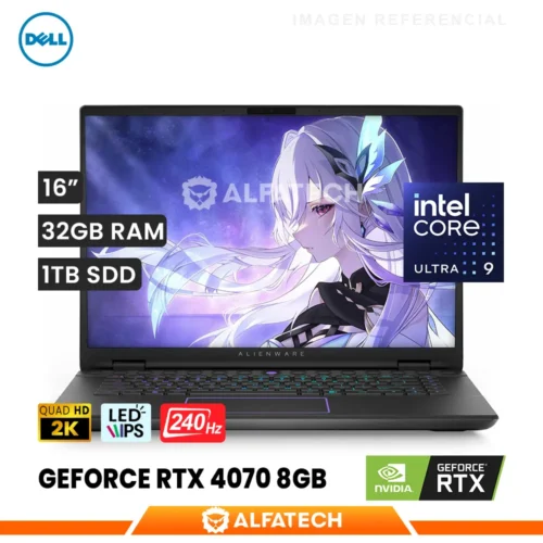 LAPTOP DELL ALIENWARE M16 R2 INTEL ULTRA 9 185H 32GB RAM 1TB SSD RTX 4070 8GB 16 QHD IPS 240HZ (AWM16R-9487BLK)