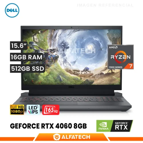 LAPTOP DELL G15 G5535 GAMING AMD RYZEN 7 7840HS 16GB RAM 512GB SSD RTX 4060 8GB 15.6 FHD IPS 165HZ (G5535-A643GRY-PUS)