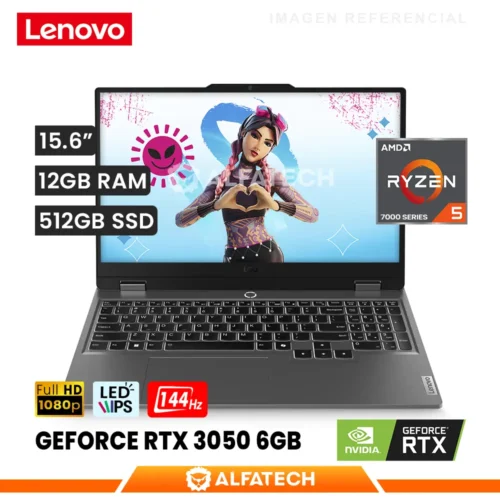 LAPTOP LENOVO LOQ 15ARP9 AMD RYZEN 5 7235HS 12GB RAM 512GB SSD RTX 3050 6GB 15.6 FHD IPS 144HZ (83JC005RLM)