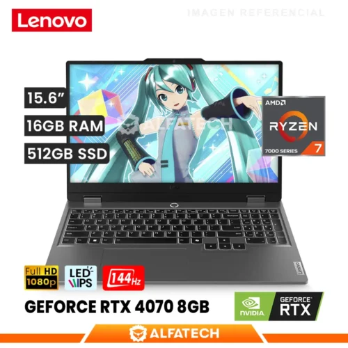 LAPTOP LENOVO LOQ 15ARP9 AMD RYZEN 7 7435HS 16GB RAM 512GB SSD RTX 4070 8GB 15.6 FHD IPS 144HZ (83JC009CUS)