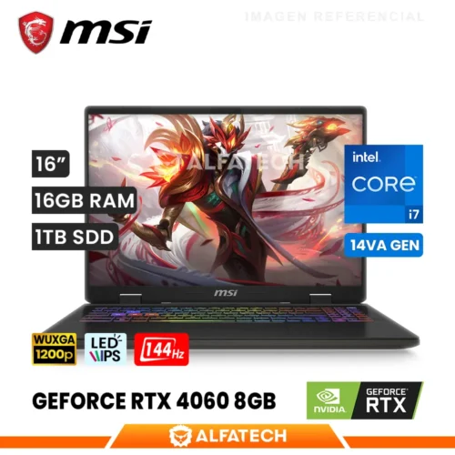 LAPTOP MSI SWORD 16 HX B14VFKG INTEL CORE I7 14659HX 16GB RAM 1TB SSD RTX 4060 8GB 16 FHD+ IPS 144HZ (B14VFKG-202US)