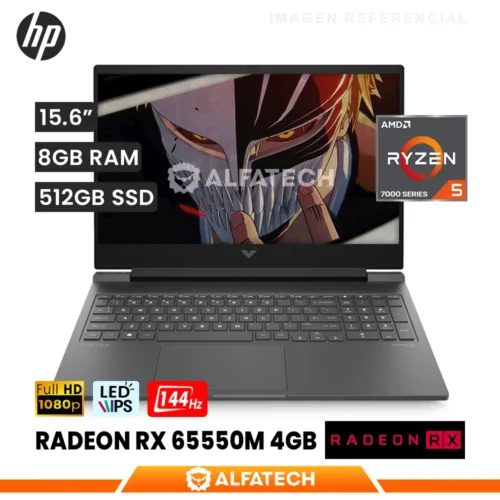 LAPTOP HP VICTUS GAMING 15-FB2063DX AMD RYZEN 5 7535HS 8GB RAM 512GB SSD RADEON RX 6550M 4GB 15.6 FHD IPS 144HZ (9Z7L4UA#ABA)