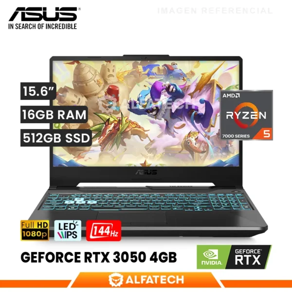 LAPTOP ASUS TUF GAMING A15 FA506NC-HN016 AMD RYZEN 5 7535HS 16GB RAM 512GB SSD RTX 3050 4GB 15.6 FHD IPS 144HZ (FA506NC-HN016)