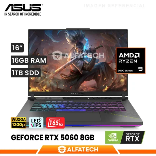 LAPTOP ASUS ROG STRIX G16 G614FM-WS94 AMD RYZEN 9 9955HX 16GB RAM 1TB SSD RTX 5060 8GB 16 WUXGA IPS 165HZ (90NR0L17-M00010)