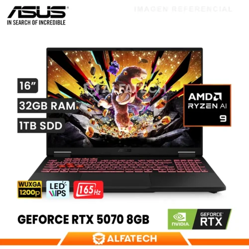 LAPTOP ASUS TUF GAMING A16 FA608UP-A16.R95070 AMD RYZEN AI 9 270 32GB RAM 1TB SSD RTX 5070 8GB 16 WUXGA IPS 165HZ (FA608UP-A16.R95070)