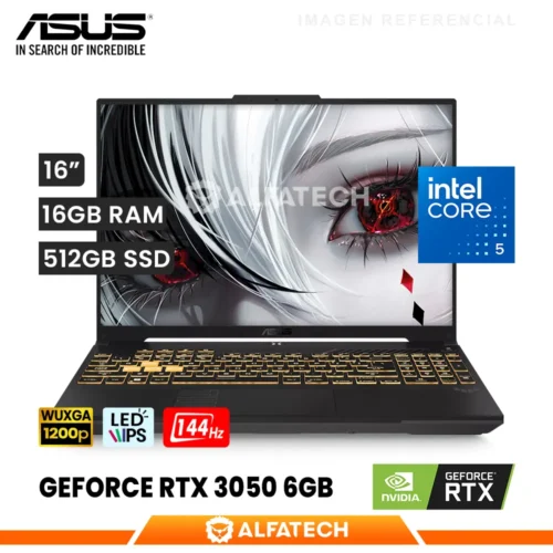 LAPTOP ASUS TUF GAMING F16 FX607VJ-RL016W INTEL CORE 5 210H 16GB RAM 512GB SSD RTX 3050 6GB 16 WUXGA IPS 144HZ (FX607VJ-RL011W)