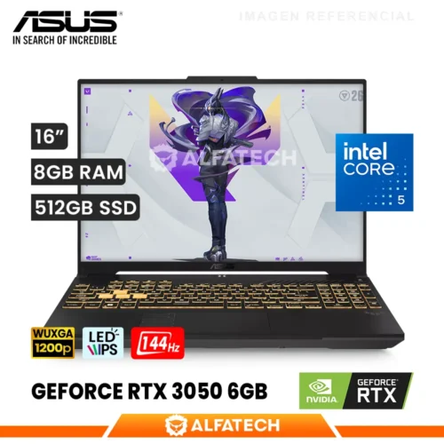 LAPTOP ASUS TUF GAMING F16 FX607VJ-RL011W INTEL CORE 5 210H 8GB RAM 512GB SSD RTX 3050 6GB 16 WUXGA IPS 144HZ (FX607VJ-RL011W)