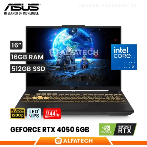 LAPTOP ASUS TUF GAMING F16 FX607VU-RL048W INTEL CORE 5 210H 16GB RAM 512GB SSD RTX 4050 6GB 16 WUXGA IPS 144HZ (FX607VU-RL048W)